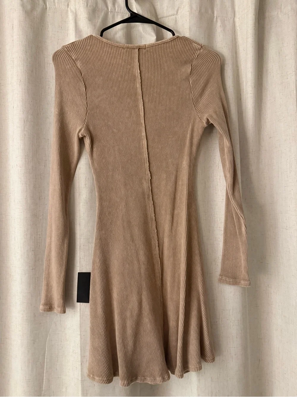 Lulu's Beige Ribbed Long-Sleeve Fit & Flare Dress